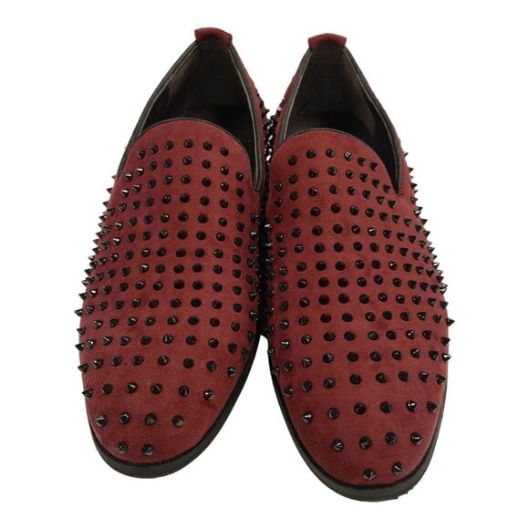MEN'S FREDERICO LEONE/ RED BLACK SPIKED FASHION SLIP ON DRESS SHOE. FS957. - Picture 6 of 8